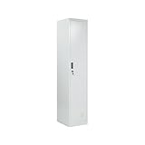 BRINDEK Taquilla Vestuario metálica 1 Puerta Blanca RAL 9016-185x30x45 cm con Cerradura, balda y Barra Interior - Incluye Llave | Armario metálico Estrecho Garaje Oficina Locker