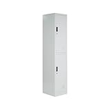 BRINDEK Taquilla Vestuario metálica 2 Puertas Blanca RAL 9016-185x30x45 cm con Cerradura, balda y Barra Interior - Incluye Llave | Armario metálico Estrecho Garaje Oficina Locker