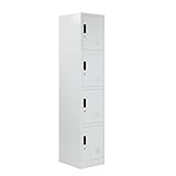 BRINDEK Taquilla Vestuario metálica 4 Puertas Blanca RAL 9016-185x38x45 cm con Cerradura - Incluye Llave | Armario metálico Estrecho para Garaje, Oficina, Gimnasio, Vestuario, Locker Individual