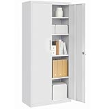 SONGMICS Armario de Garaje de 5 Estantes con 2 Puertas, Armario de Oficina, 40 x 80 x 180 cm, 1 Cerradura, Estantes Ajustables, Gabinete de Metal, Gris Mate OMC015G01