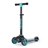 FASCOL Patinete de Tres Ruedas para Niños de 3 a 12 Años, Luces LED, Scooter Plegable y Barra Ajustable en T, Carga Máxima 60 kg, (Azul Oscuro)