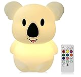 WOBEECO Lampara Noche Infantil LED, Luz Nocturna Para Bebe, Quitamiedos Infantil, 8 Colores Variables y 3 Modos de Iluminación con Mando a Distancia. Táctil ( Silicona) ( Koala)