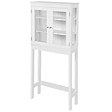 kleankin Mueble de Baño sobre Inodoro Armario Alto para Lavadora con Puertas de Cristal y Estantes Interiores Ajustables 70x24,5x160 cm Blanco