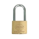 Amig - Candado de seguridad - Incluye 2 llaves - Arco largo - Latón y arco de Acero tratado - Para taquillas de gimnasio, puertas, armarios, maletas, mochilas - Doble cierre - Ancho: 40 mm