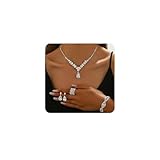 XFSRG 4 Piezas Joyas de Mujer Anillo Collar Diamantes de Imitación Pendientes Pulsera Joyas Joyería Set Regalo para Ella Eventos Especiales