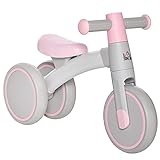 HOMCOM Bicicleta sin Pedales para Niños de 1-3 Años Bicicleta de Equilibrio con 3 Ruedas Silenciosas Correpasillos Triciclo de Bebé 60x24x37 cm Rosa