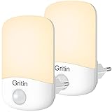 Gritin Luz Nocturna Infantil, [2-Pack] Luz Calida LED Noche con Luz Sensor, Luz Lámpara Quitamiedos Infantil con Enchufe, Ahorro de Energía Luz para Habitación Bebé, Pasillos, Dormitorio, Sala etc.