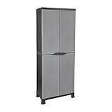 THINIA HOME - Armario de Resina Alto Almacenaje, Uso Exterior e Interior, Jardín y Terraza, 3 Baldas, 2 Puertas, Dimensiones 39x68x171cm (Largo x Ancho x Alto), Color Gris o Negro