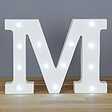 Up in Lights Muestra decorativa de madera blanca de las letras del LED - colgante de pared con pilas - Letra M