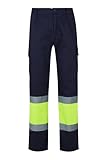VELILLA 157, Pantalón Bicolor Multibolsillos Alta Visibilidad, Color Azul Marino y Amarillo Flúor, Talla M
