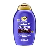 OGX Biotin & Collagen Thick & Full+ Shampoo (385 ml), champú voluminizador de biotina y colágeno, con tensioactivos sin sulfatos, texturizador de cabello con 72 h de volumen
