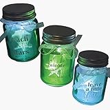 ISOTRONIC Lámparas LED azul, verde y turquesa en recipientes para decorar | Tarro de vidrio vintage con luces de hada y frases para decorar interiores y exteriores | Luces en mason jar | Set de 3