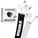 Cubre cables de neopreno Wertmann para gestión de cables de TV o PC - Diámetro ajustable - Funda de cable flexible, protector de cables para mascotas - 3m de gestión de cables b/n, tubo de cables