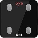 Bascula de Baño Digital Grasa Corporal, RENPHO Balanza Bluetooth Inteligente con App, Bascula Electrónica con Análisis Corporal, 13 Mediciónes de Peso IMC Visceral e Muscular, Negro