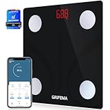 GRIFEMA, GA2001 Bascula de Baño Digital Grasa Corporal, Bluetooth Inteligente con Aplicación MovingLife, 13 funciones de monitoreo corporal, Máximo 150kg, Negro