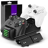 Fosmon Dual Base de Cargador Compatible con Mando Xbox One/One S/One X/Elite (No para Xbox Series X/S 2020), (Doble Estación) Estación de Carga Rápida con 2X 1000mAh Ni-MH Batería Recargable - Negro