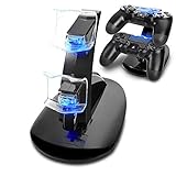 KONKY PS4 Cargador, Cargador Mandos PS4 Dualshock PS4 Estación de Carga USB Base de Carga para Sony Playstation 4/PS4/PS4 Pro/PS4 Slim Mando Inalámbrico Gamepad con Indicador del LED