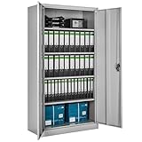 TecTake® Armario Archivador Oficina en Acero, Armario Exterior e Interior con Cerradura, Armario Multiusos con 2 Puertas, 4 Estantes Ajustables y 5 Alturas, Fácil Montaje, 180x90x40 cm - Gris