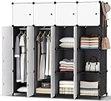 HOMIDEC Armario Modular, Guardarropa portátil para Colgar Ropa, 16 Cubo Ropero Armario Combinado con 3 Barra Colgante, Armario de Almacenaje de Ropa para Dormitorio