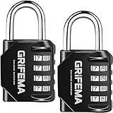GRIFEMA GA1001 Candado de Combinación, Cerradura de Combinación de 4 Dígitos , 2 Piezas, Adecuada para Gimnasio, Maleta de Equipaje y Caja de Herramientasetc Etc, Negro[Exclusivo en Amazon]
