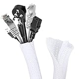 Romon 3m Cubre Cables, 13-22mm Expandible Trenzada Funda Cables, Auto-Cierre Ocultar Organizador Cable, Esconde Cables para PC Office Cine, Proteja al Perro Gato de los Cables de Masticación- Blanco