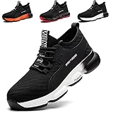 SROTER Unisex Zapatillas de Seguridad con Puntera de Acero Hombre Mujer Zapatos de Trabajo Transpirables Antideslizante Ligeras Comodas Zapatillas de Senderismo Negro Blanco 36 EU