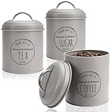 com-four® 3x tarros de almacenamiento de diseño vintage - Latas redondas de metal para almacenar café, té y azúcar - Juego de cocina decorativo con tapa - Lata de café (3x aluminio gris)