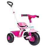 FEBER Baby Trike Pink, Triciclo para Niños con Estructura Metálica y Cinturón de Seguridad, 2 Posiciones, Silla de Empuje y Triciclo con Pedales, De 1 a 3 Años, Color Rosa, Famosa, 800012811