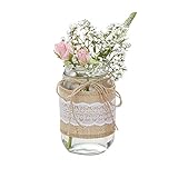 Ginger Ray Tarro de arpillera y Encaje Envuelto en Cristal para Centro de Mesa o Recuerdo de Boda, Color Blanco