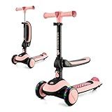 Kinderkraft Halley, Patineta 2 en 1, para Niños, Ajustable, Draisienne, Triciclo, Multifuncional, Bici, 3 Ruedas, LED, De 2 años hasta 50 Kilos, Rosa