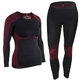 ALPIDEX Ropa Interior térmica Mujer cálido Funcional Transpirable esquí Deportes Conjuntos térmicos Invierno otoño, Tamaño:S/M, Color:Negro-Rojo