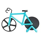 Bicicleta Cortador de Pizza, Rueda de Corte de Acero Inoxidable con Revestimiento Antiadherente con Soporte (Celeste 19cm * 12cm * 4 cm)