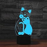 jidan Luces de decoración de Fiesta de cumpleaños de Vac Forma Gato Colorido 3D Vision LED de la lámpara Mesa de luz, USB y batería Versión HBDZ