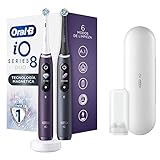 Oral-B iO 8 Cepillos de Dientes Eléctricos (Pack de 2) con Mangos Recargables, Tecnología Magnética de Braun, 2 Cabezales de Recambio, Pantalla a Color y Estuche de Viaje Premium - Morado y Negro