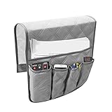 Organizador de Reposabrazos para Sofá, Bolsillo Bandeja para Silla, Soporte de Bolsa de Almacenamiento de Tela para Sofá, Revistero para Mando a Distancia, Teléfono Móvil, Libro, lápiz Gris