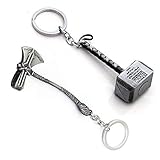 JLZK Avengers 4 Gauntlet Llavero Oro golve Thanos Axe Keyring Inficnity Guerra Thor Martillo Accesorios para Fans (Martillo y Hacha Set-Plata Antigua)