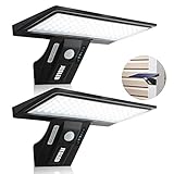 Luz Solar Exterior, 2-Paquete JESLED 90 LED Carga solar y USB, Foco Solar Potente con Sensor de Movimiento,Impermeable con 4 Modos Inteligentes para Jardín, Patio, Camino, Escalera.