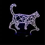 Lámpara de Noche de Ilusión óptica 3D LED de la carga USB del efecto creativo de la ilusión 3D con 7 colores que cambian para las decoraciones del hogar Gato geométrico