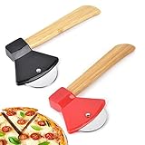 NO 2PCS Cortador de Pizza, Cortador de Pizza de Hacha de Acero Inoxidable con Mango de bambú y Protector de Cuchilla, Cortador de Ruedas de Pizza Accesorios Cocina(Rojo,Negro)