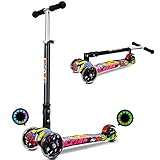 IMMEK Patinete Niño Plegable con 3 Ruedas PU Led Luces Iluminadas para 3 a 12 Años Altura Ajustable Desde 75-83 CM Niños y Niñas Juguetes y Regalos con Freno Posterior Carga Máxima 50 KG (Grafiti)