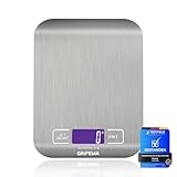 GRIFEMA - GA2002, Báscula de Cocina con Pantalla LCD, Acero Inoxidable, Balanza de Alimentos Multifuncional 5 kg/11 lbs, Color gris: Color de pantalla: Azul [Exclusivo en Amazon]