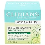CLINIANS HYDRA PLUS crema-gel facial hidratante opacificante para pieles mixtas o grasas, con Pepino y Agua de Té Verde, 50 mL