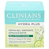 CLINIANS HYDRA PLUS crema-gel facial hidratante opacificante para pieles mixtas o grasas, con Pepino y Agua de Té Verde, 50 mL