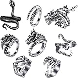 Hicarer 8 Piezas Anillos Punk Vintage Anillo Ajustable de Pulpo Dragón Serpiente