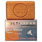 Jabón exfoliante aclarador. MULTICLEAR - 100g. Antimanchas y Antiacne. Con semilla de Melocotón. Combate puntos negros y células muertas