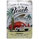 Nostalgic-Art Cartel de Chapa Retro VW – Bulli T1 – Beach – Idea de Regalo de Furgoneta Volkswagen, metálico, Diseño Vintage Decorativo, 20 x 30 cm