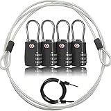 Paquete de cerraduras de equipaje TSA, candado de combinación de dígitos y cerradura de seguridad de viaje con combinación de cable de acero, Negro 4 unidades L