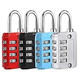 4 Piezas Candado de seguridad de Combinacion de 4 Digitos, Código para Taquilla de Gimnasio, Maleta deViaje, Equipaje (Plata, Negro, Azul, Rojo)