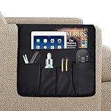 volumoon Bolsa de Almacenamiento para Reposabrazos de Sofá Organizador para Reposabrazos de Sillas, Antideslizante, 5 Bolsillos, para Teléfono Ipad Revistas Control Remoto de Tv Anteojos (Negro)