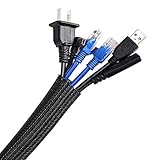 AGPTEK 2 Metros Organizador de Cables de Cierrra Automático, Manguito de Cable de Material PET Diámetro 16-28 mm, Adecuado para TV, DVD, Computadora, Automóvil, Negro